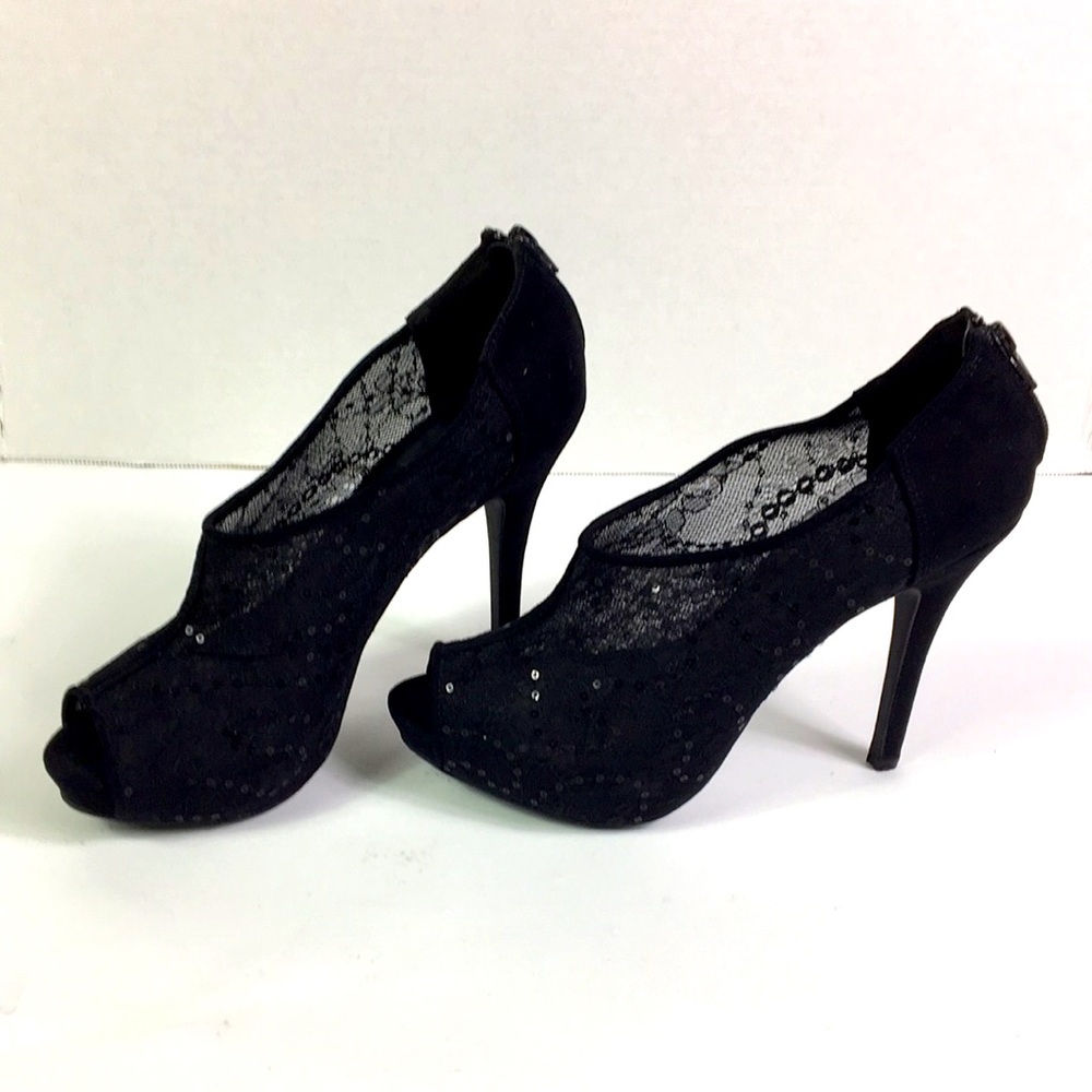 Black Lace Shoes APT 9 Size 9 M Zip heel Heel 5” platform 1” dress party wedding